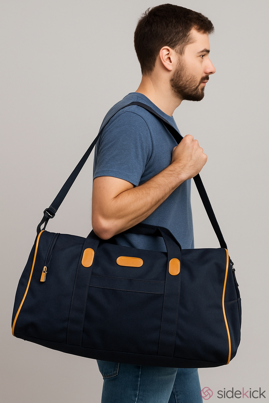 London Fog Large Duffle Weekender Bag Navy Tan